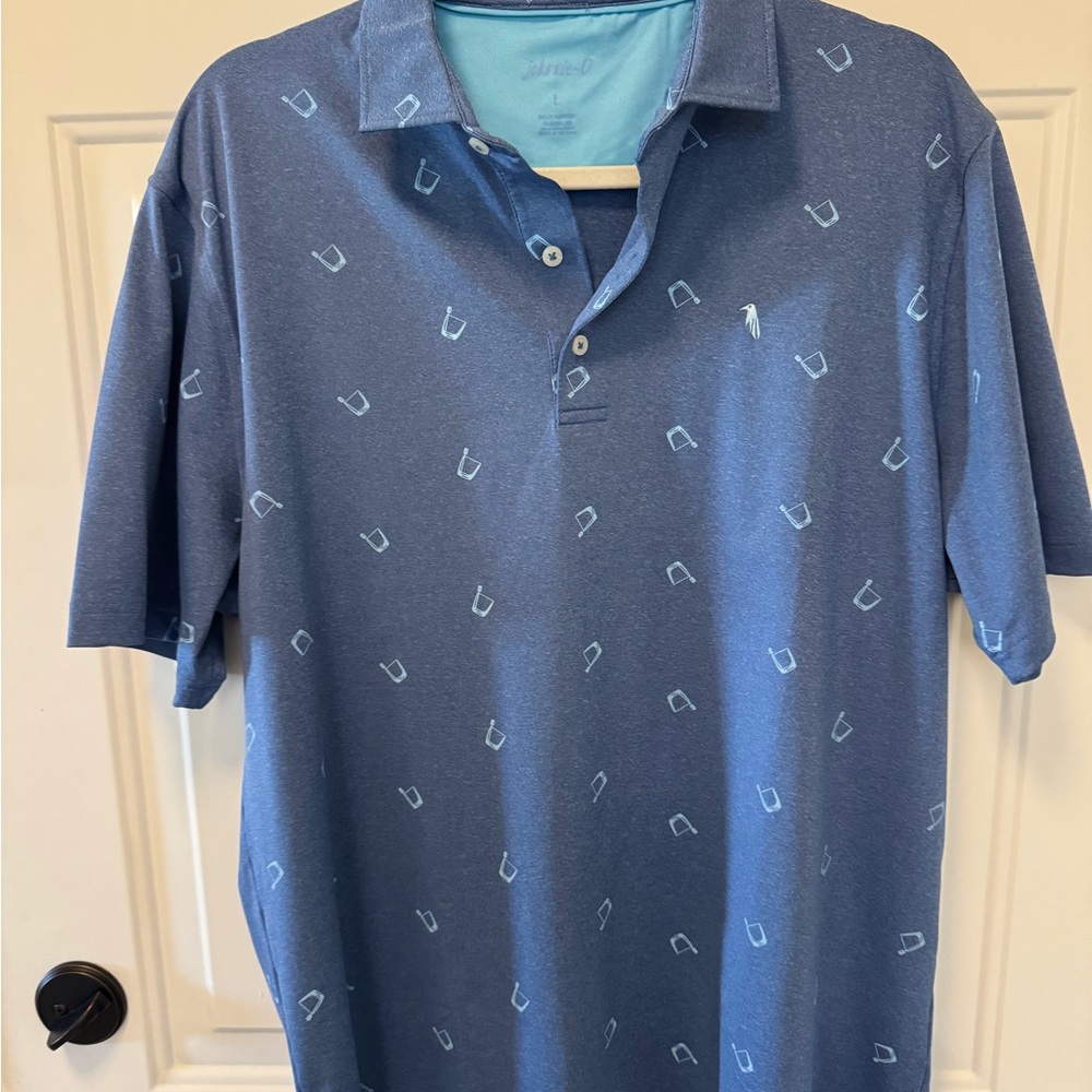 johnnie-O Navy Polo Light Blue Accents branded with Crow Valley Golf Club Logo